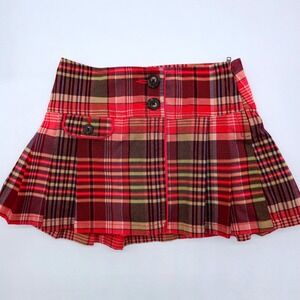 Vintage Gap 2006 Plaid Pleated Skirt Red Brown Green Girls Size 4